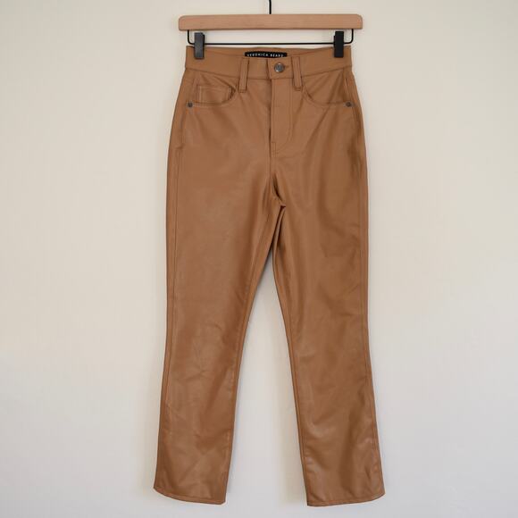 New VERONICA BEARD Carly Kick Flare in Cognac Faux Leather Pant Jean - Picture 1 of 9